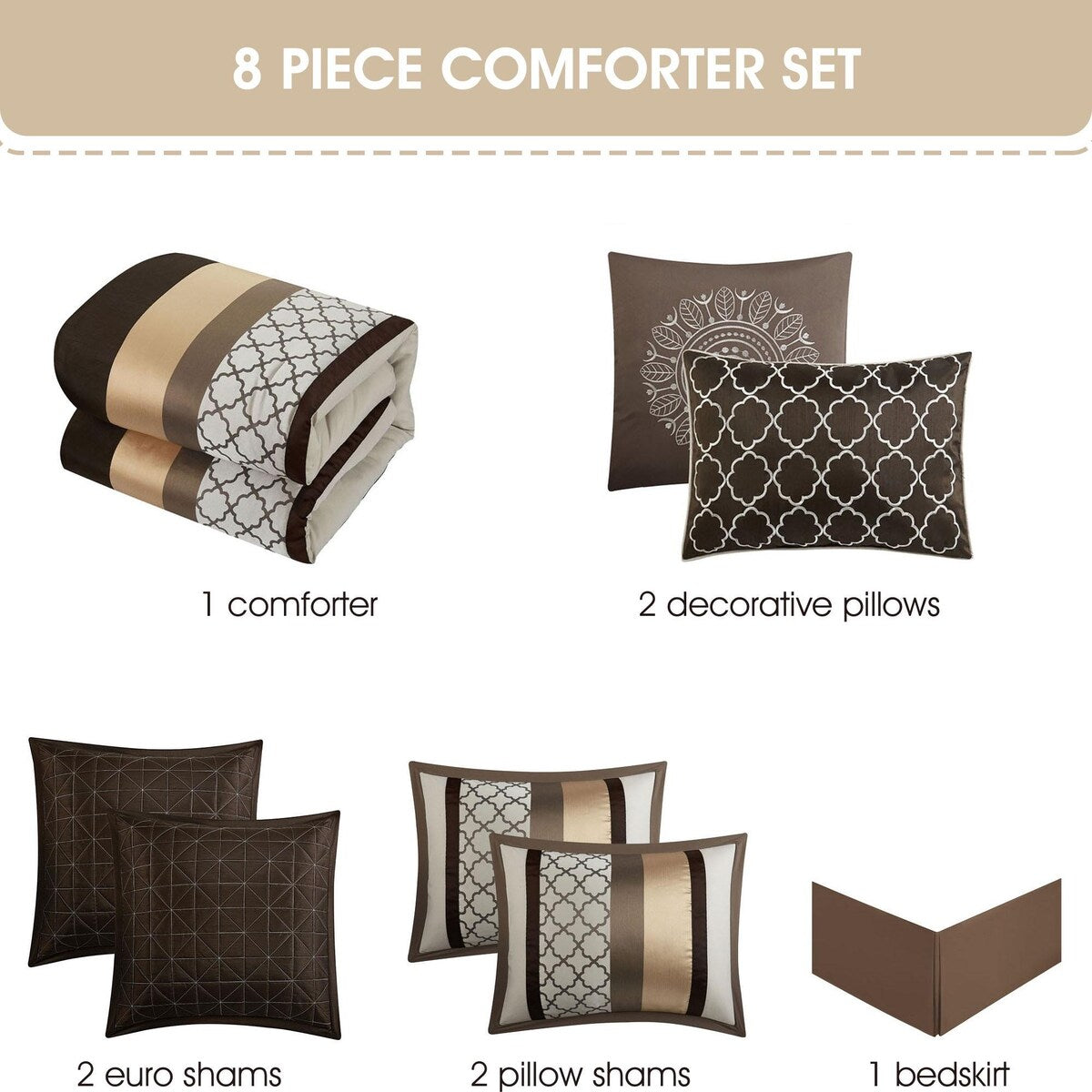 Ensemble de couette 8 pièces Nanshing Avalon Trellis à imprimé marocain