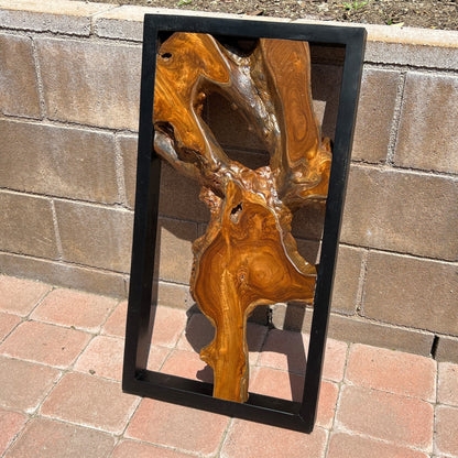 Décoration murale en teck Greenage, sculpture murale abstraite à bord naturel