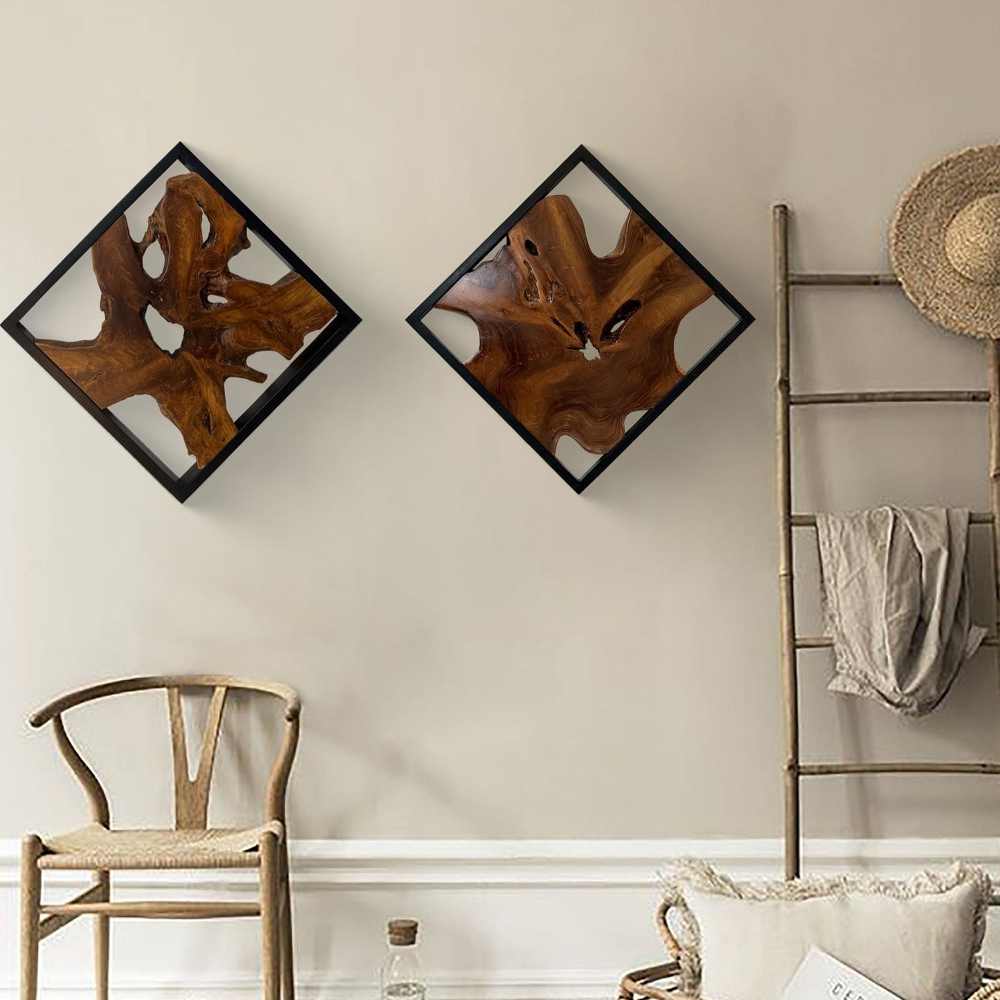 Décoration murale en teck Greenage, sculpture murale abstraite à bord naturel