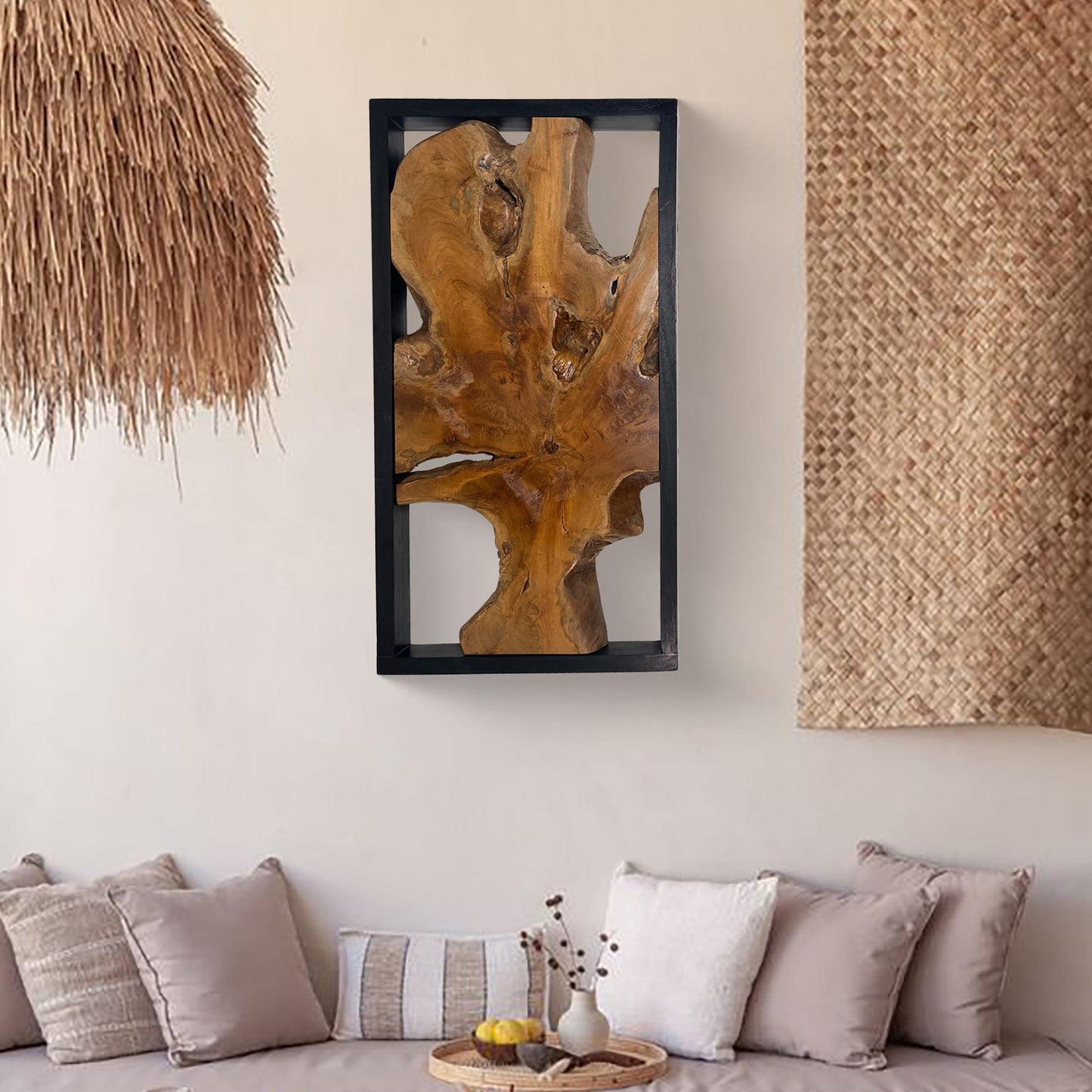 Décoration murale en teck Greenage, sculpture murale abstraite à bord naturel