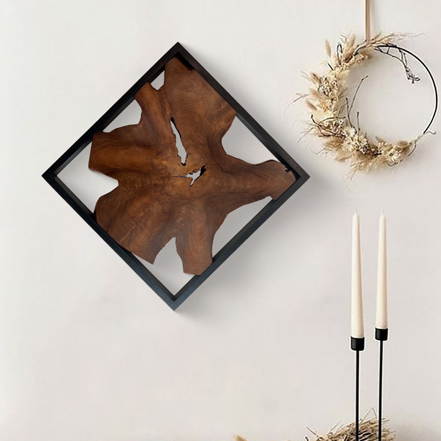 Décoration murale en teck Greenage, sculpture murale abstraite à bord naturel