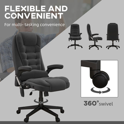 Fauteuil de bureau HOMCOM à massage vibrant 6 points avec chaleur, fauteuil de bureau exécutif à dossier haut en velours avec dossier inclinable