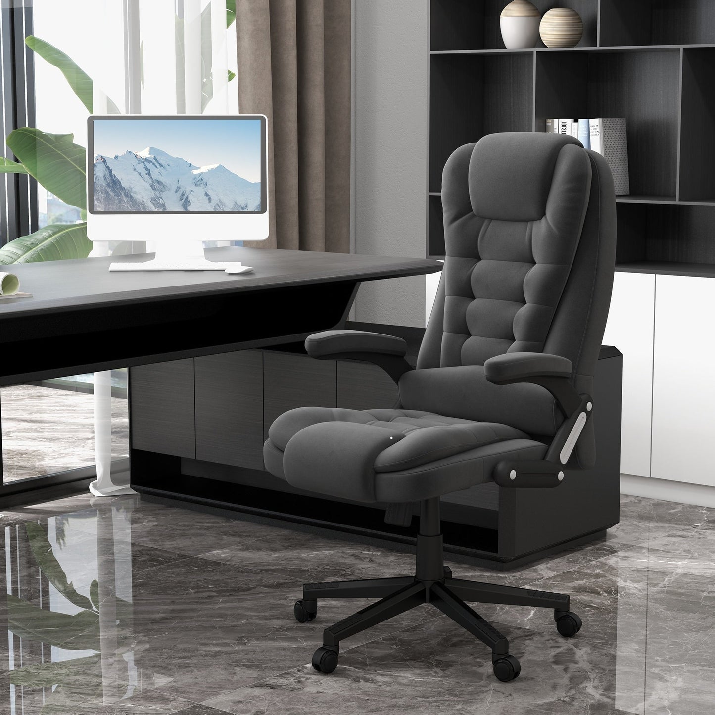 Fauteuil de bureau HOMCOM à massage vibrant 6 points avec chaleur, fauteuil de bureau exécutif à dossier haut en velours avec dossier inclinable