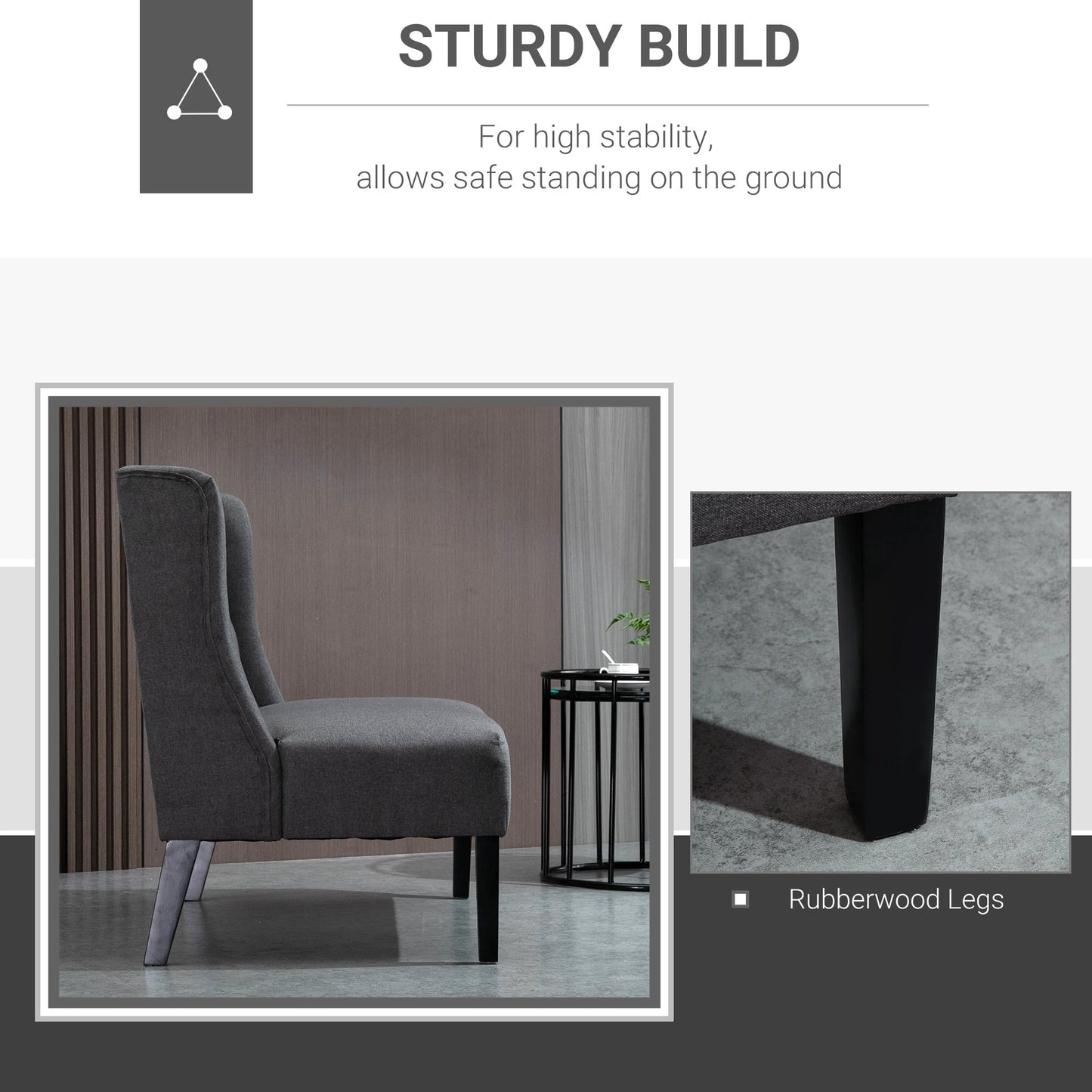 Canapé double capitonné sans accoudoirs en tissu lin HOMCOM avec pieds en bois - 28,75 x 43,25 x 36,5 cm