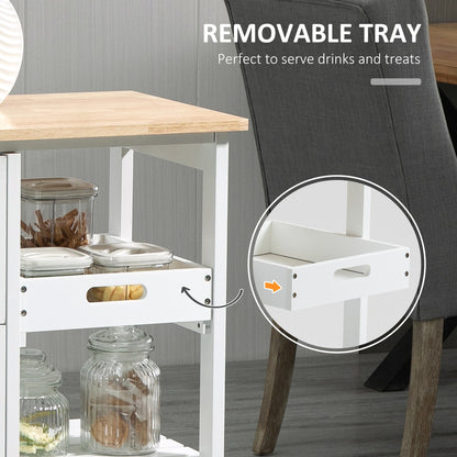 Chariot de cuisine roulant HOMCOM, chariot de service de bar, chariot compact sur roulettes avec plateau en bois, étagères et tiroirs pour la salle à manger à domicile