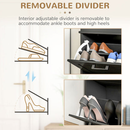 Meuble à chaussures HOMCOM pour entrée, étagère à chaussures étroite avec 2 tiroirs rabattables et étagères réglables