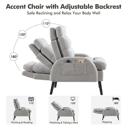 Fauteuil d'appoint HOMYKA avec dossier réglable et pouf de rangement