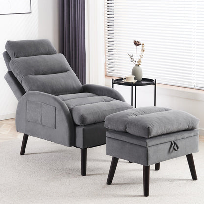 Fauteuil d'appoint HOMYKA avec dossier réglable et pouf de rangement