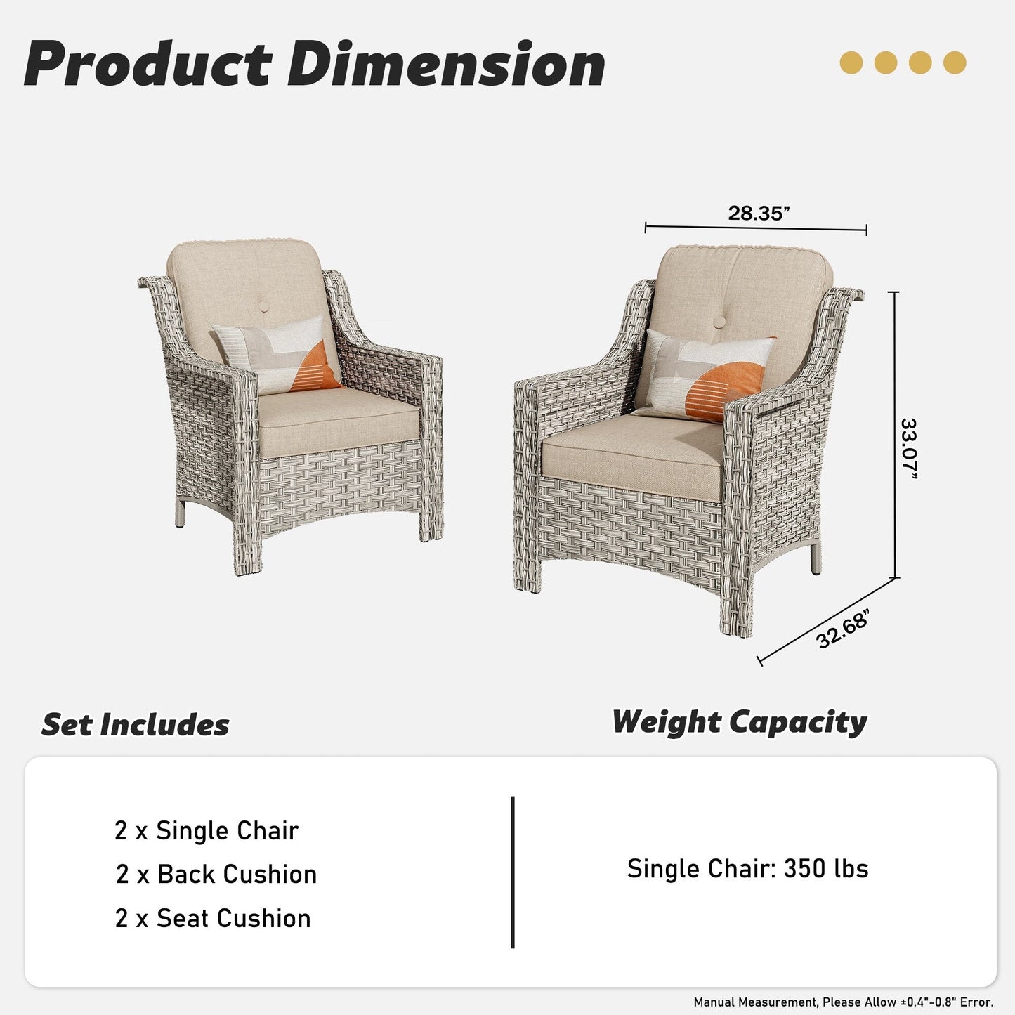 Ensemble de 2 chaises de patio d'extérieur en rotin et osier à dossier haut HOOOWOOO