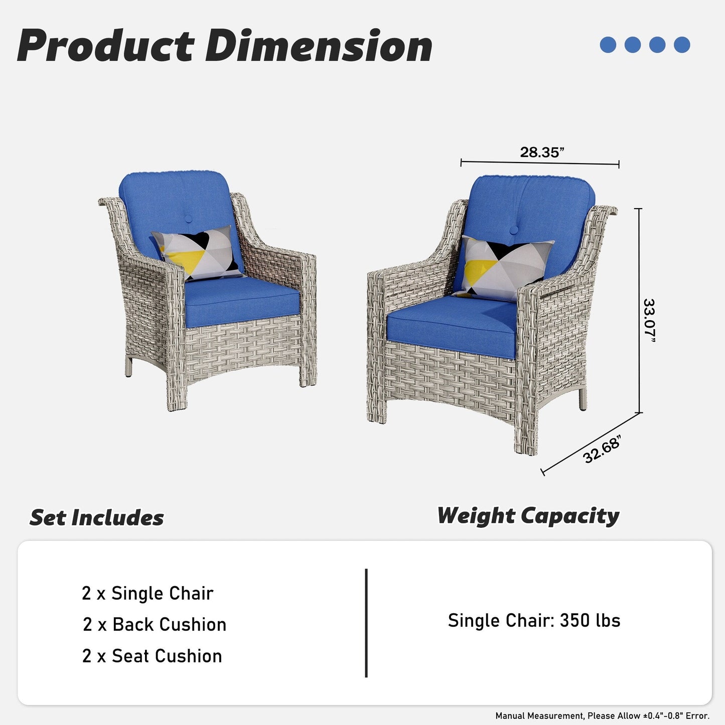 Ensemble de 2 chaises de patio d'extérieur en rotin et osier à dossier haut HOOOWOOO