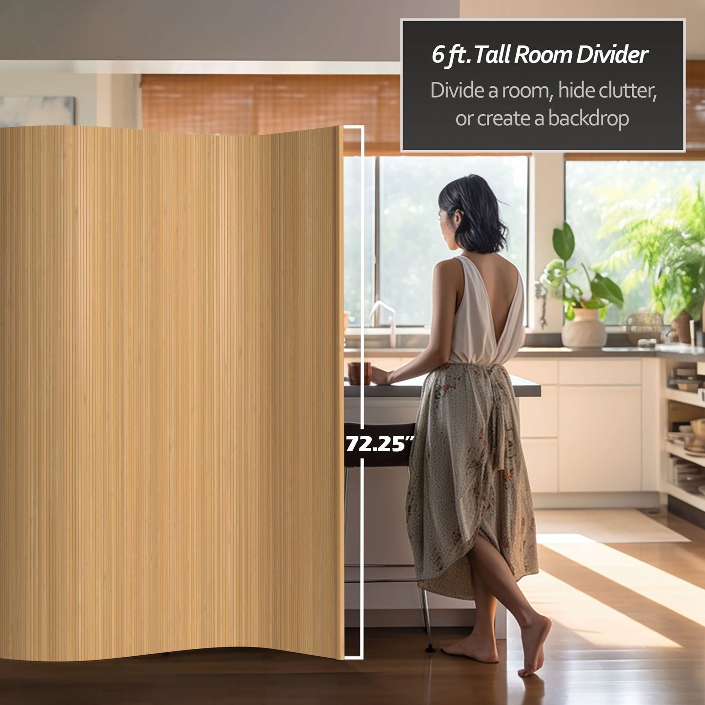 Paravent en bambou fait main de 6 pieds (Chine)