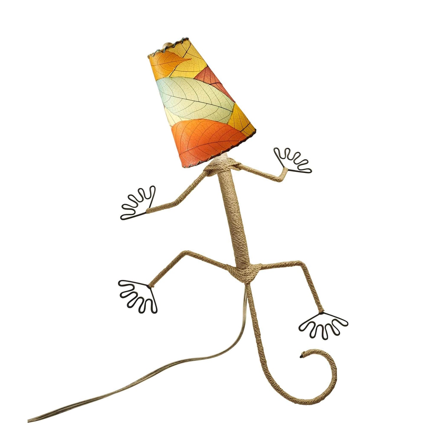 Lampe murale Eangee Gecko faite main, abat-jour feuilles de cacao, 40,6 x 17,8 x 61 cm