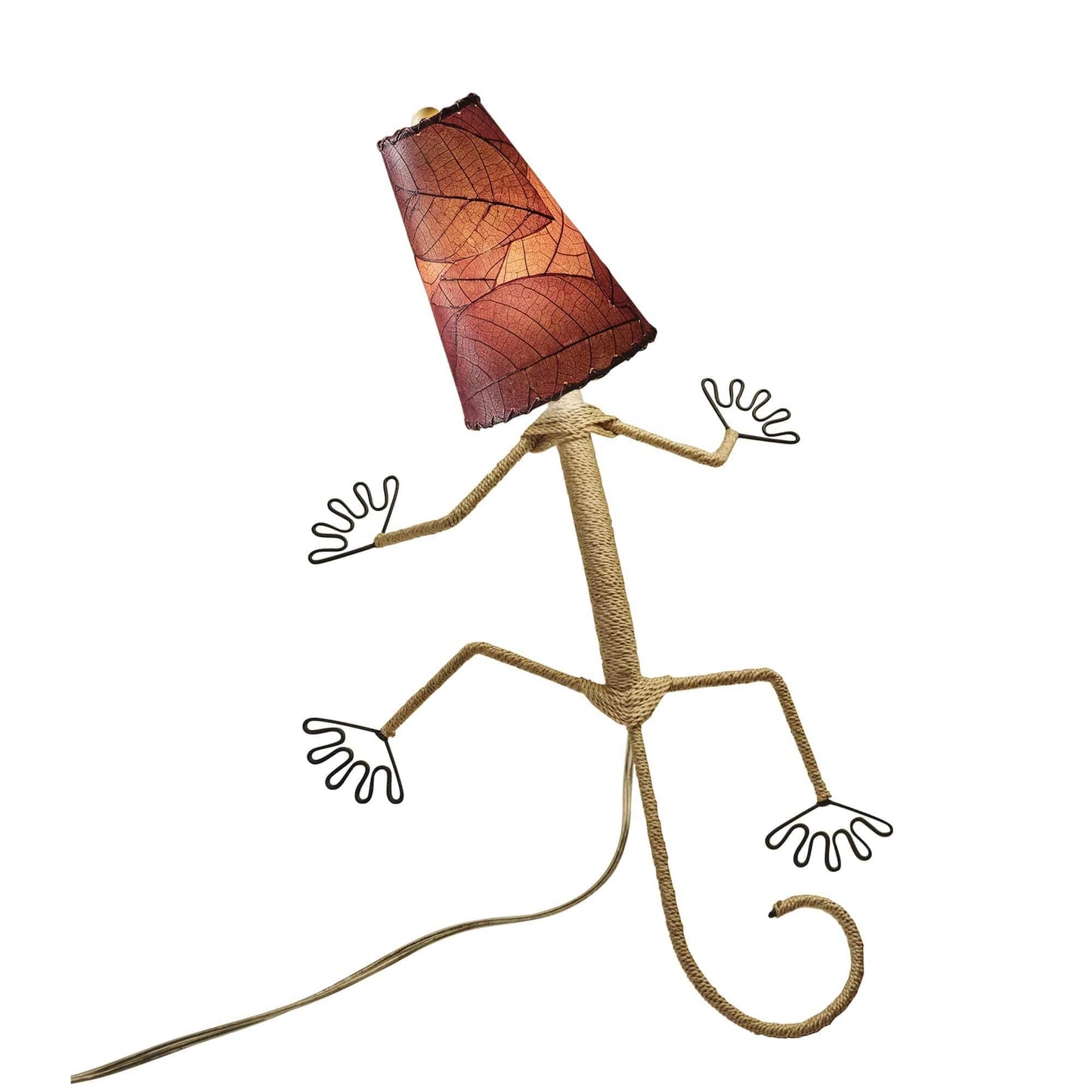 Lampe murale Eangee Gecko faite main, abat-jour feuilles de cacao, 40,6 x 17,8 x 61 cm