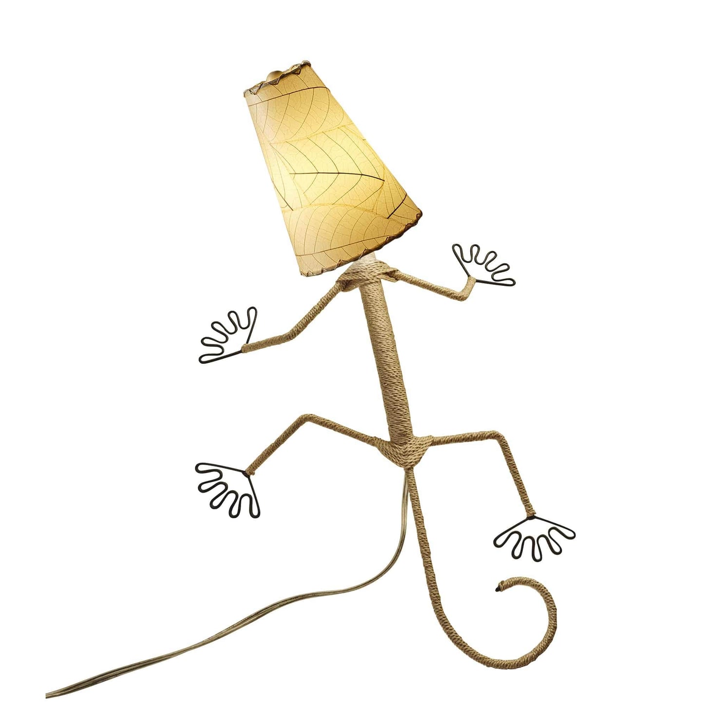 Lampe murale Eangee Gecko faite main, abat-jour feuilles de cacao, 40,6 x 17,8 x 61 cm