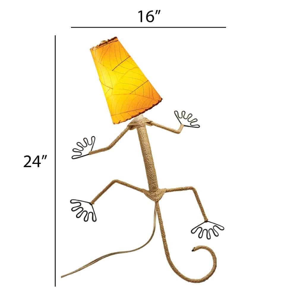 Lampe murale Eangee Gecko faite main, abat-jour feuilles de cacao, 40,6 x 17,8 x 61 cm