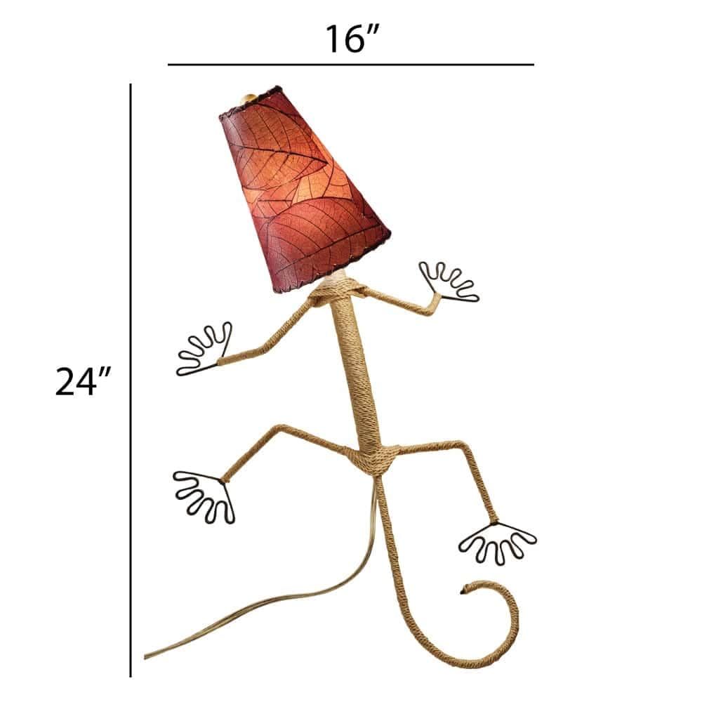 Lampe murale Eangee Gecko faite main, abat-jour feuilles de cacao, 40,6 x 17,8 x 61 cm