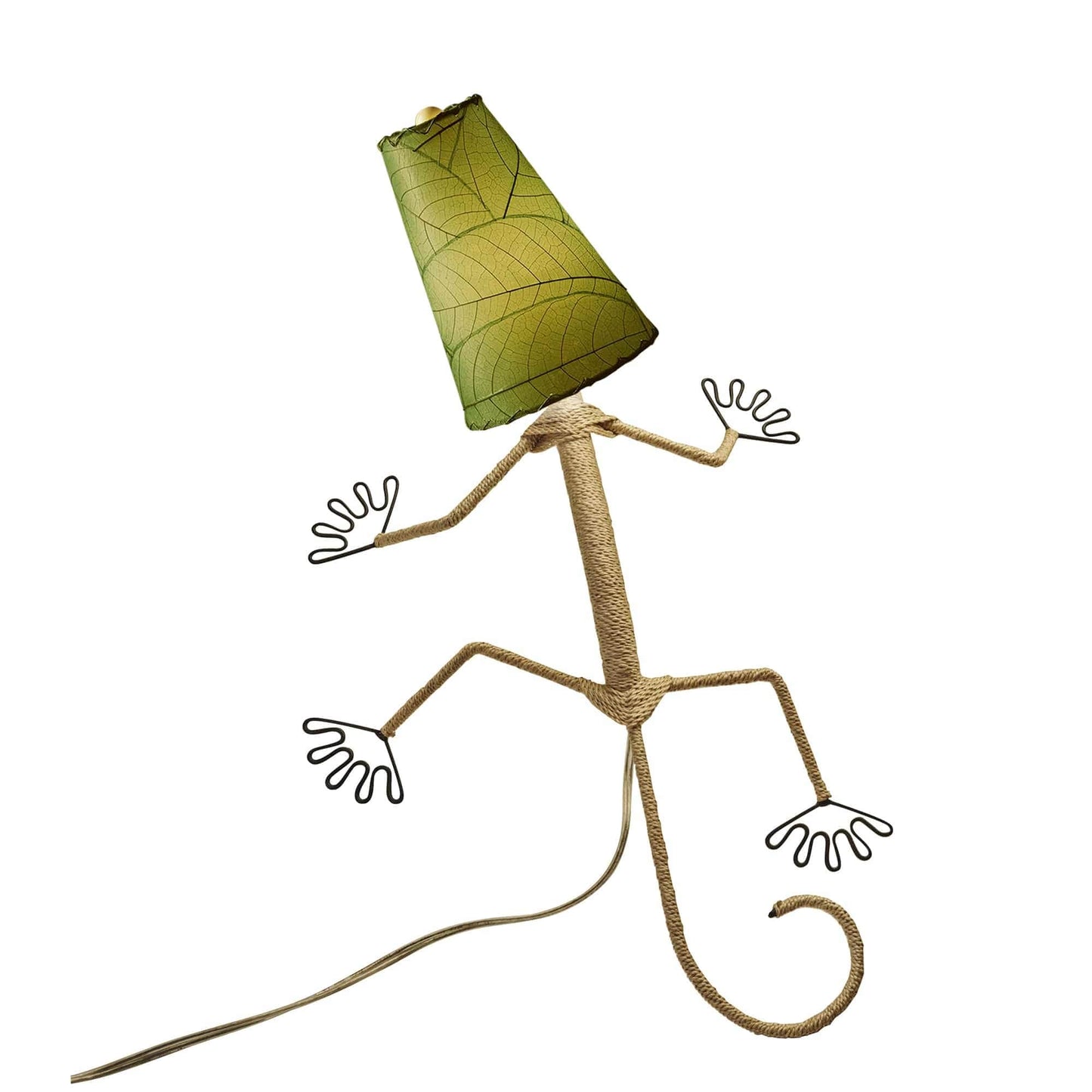 Lampe murale Eangee Gecko faite main, abat-jour feuilles de cacao, 40,6 x 17,8 x 61 cm