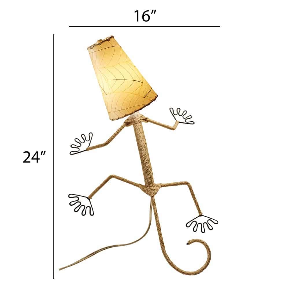 Lampe murale Eangee Gecko faite main, abat-jour feuilles de cacao, 40,6 x 17,8 x 61 cm