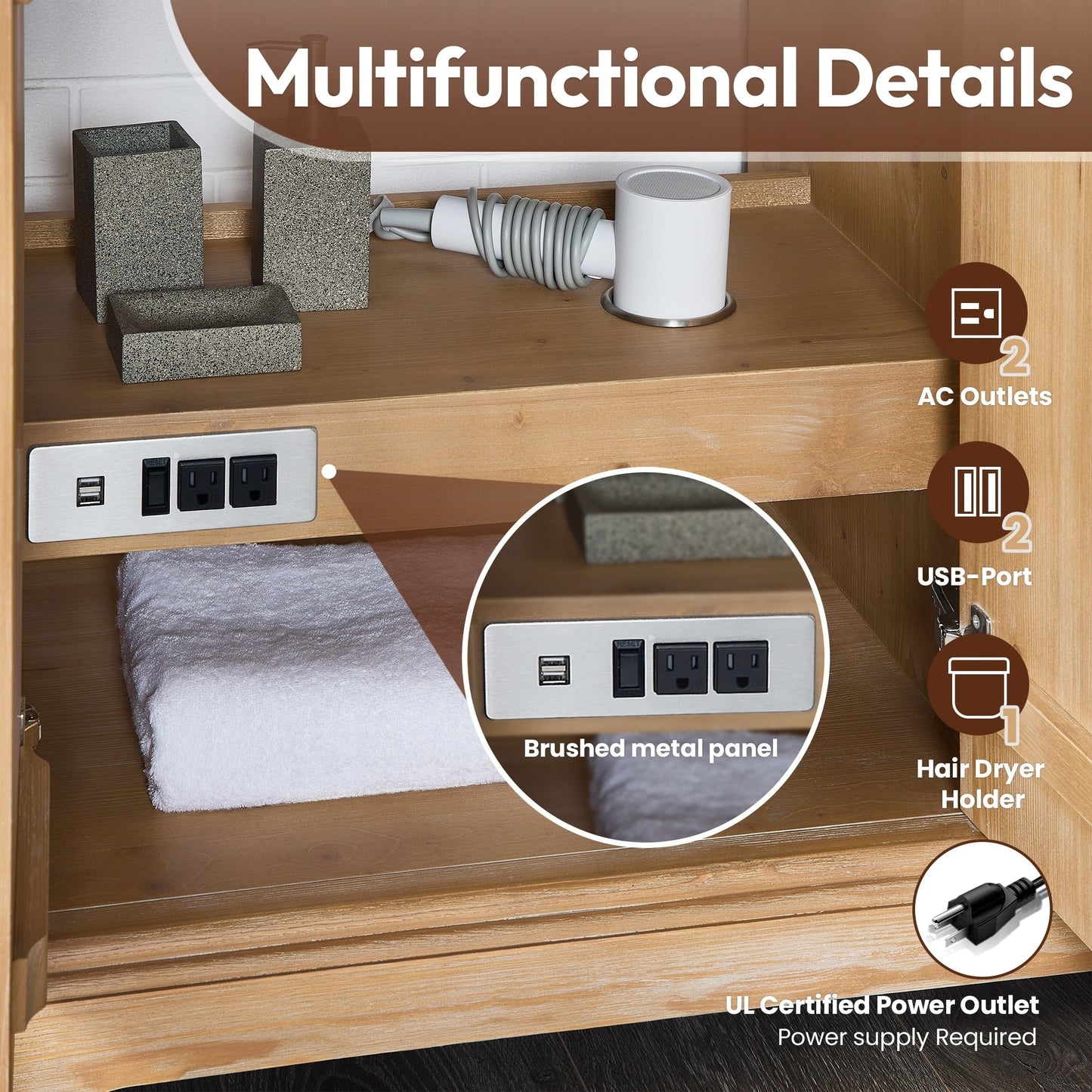 Meuble-lavabo Hervas avec plateau en marbre naturel sans miroir