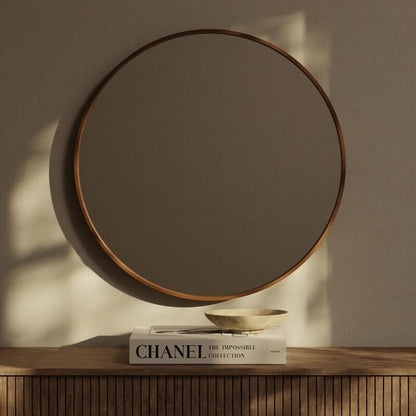 Miroir mural rond classique de style ferme avec cadre en bois