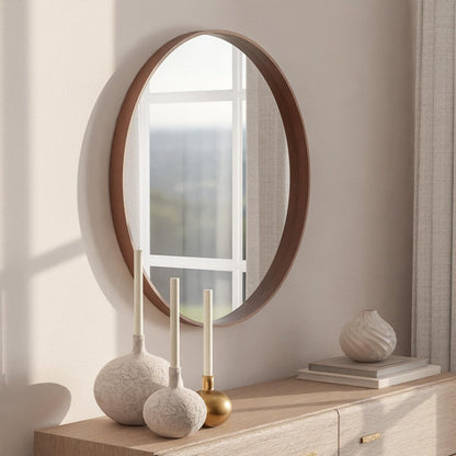 Miroir mural rond classique de style ferme avec cadre en bois