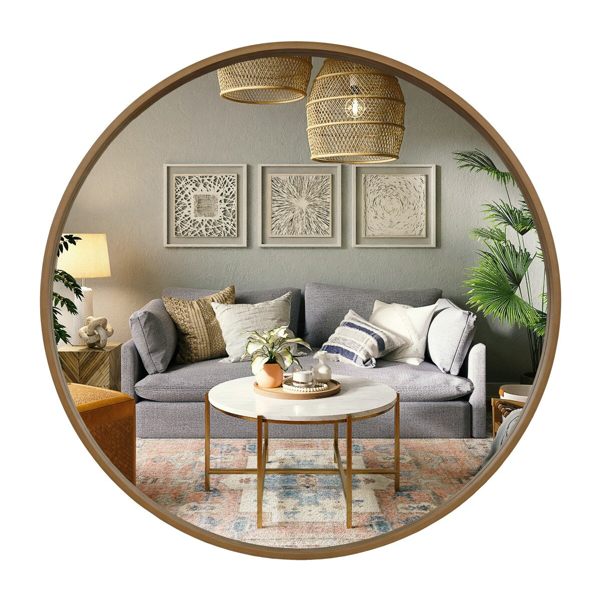 Miroir mural rond classique de style ferme avec cadre en bois