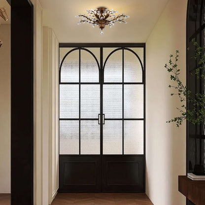 Plafonnier à 4 lumières en cristal avec feuilles de houx