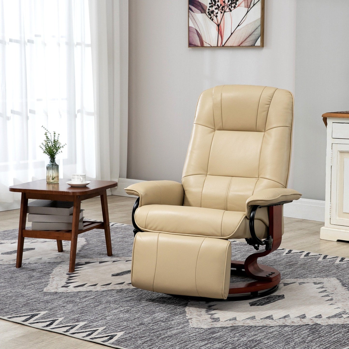 Fauteuil inclinable manuel pivotant et réglable en similicuir HomCom avec repose-pieds confortable et relaxant