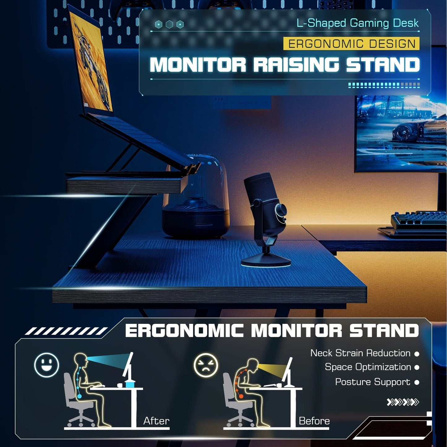 Bureau d'angle Homall en forme de L pour ordinateur, bureau d'écriture
