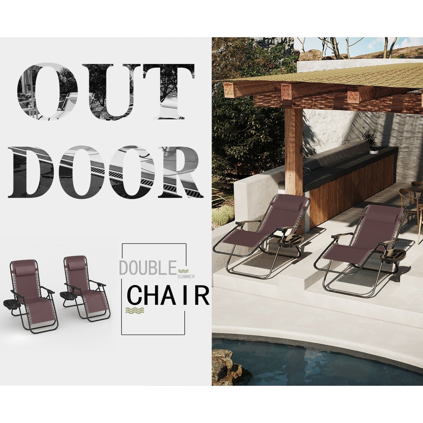 Ensemble de 2 chaises longues de jardin Homall à gravité zéro avec coussins