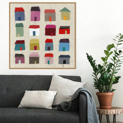 Maisons par Jenny Frean, reproduction d'art sur toile encadrée - Sylvie Maple