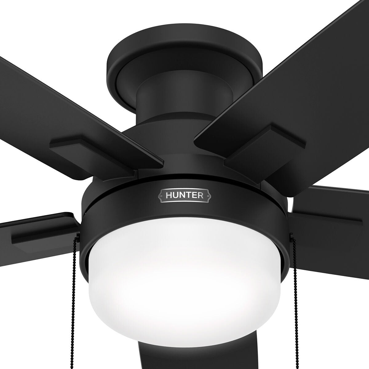 Ventilateur de plafond à profil bas Hunter 52 Anisten avec éclairage LED et chaînette - Moderne, contemporain, transitionnel