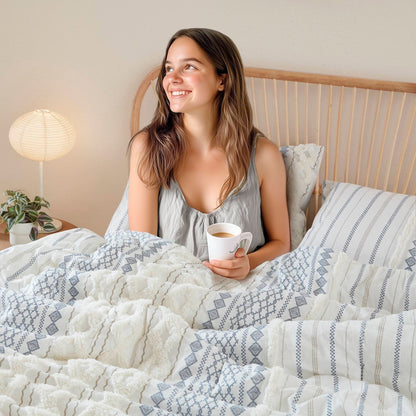 Parure de lit imprimée en coton Imani INK+IVY avec chenille