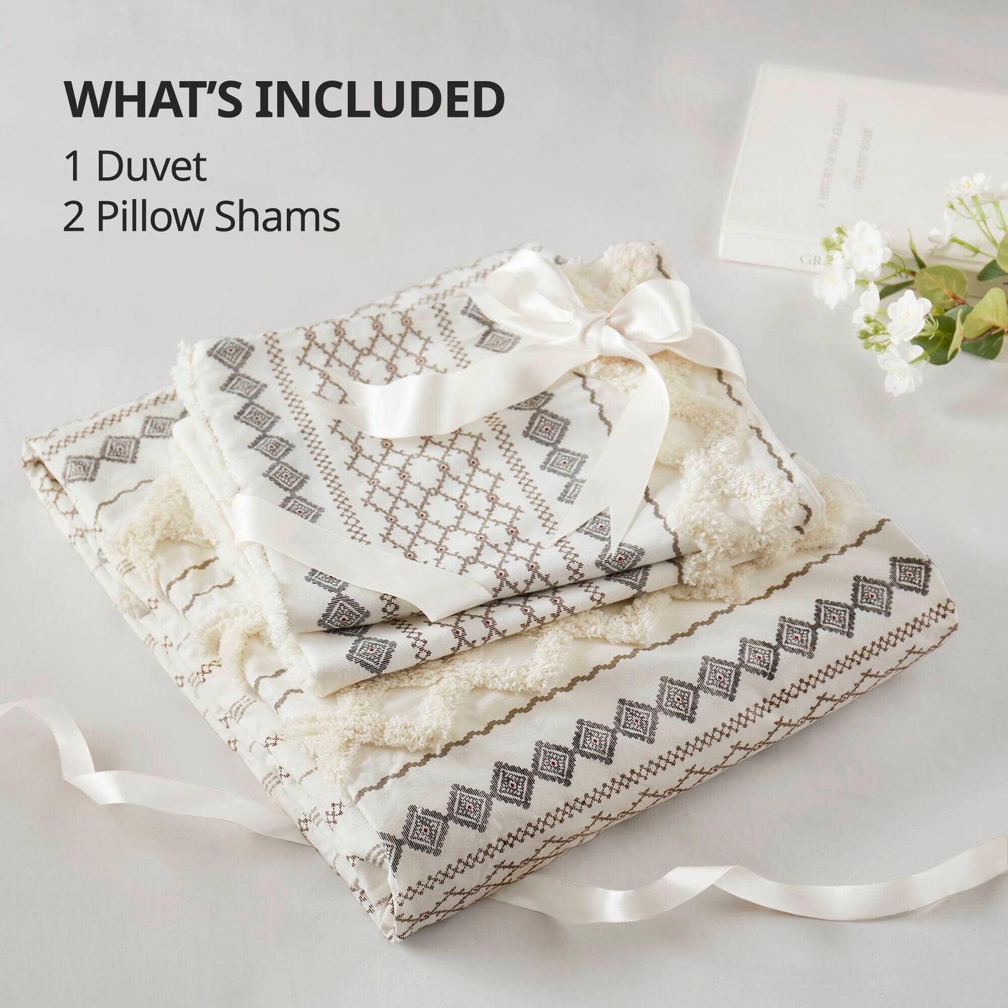 Parure de lit imprimée en coton Imani INK+IVY avec chenille