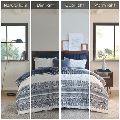 Parure de lit 3 pièces INK+IVY Mila en coton avec touffetage chenille