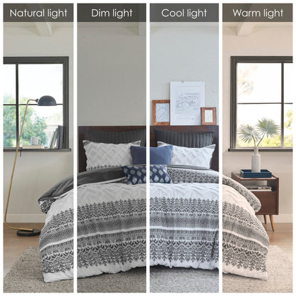 Parure de lit 3 pièces INK+IVY Mila en coton avec touffetage chenille