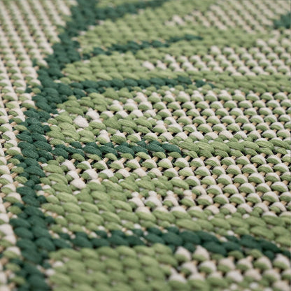Tapis d'intérieur et d'extérieur à motif de feuilles de palmier tropicales pour terrasse, coloris vert et beige