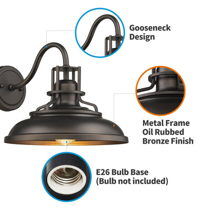 Appliques murales d'intérieur/extérieur, appliques murales à col de cygne style ferme vintage, finition bronze huilé