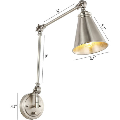 Applique murale industrielle WINGBO à bras articulé avec abat-jour en métal, lot de 2...