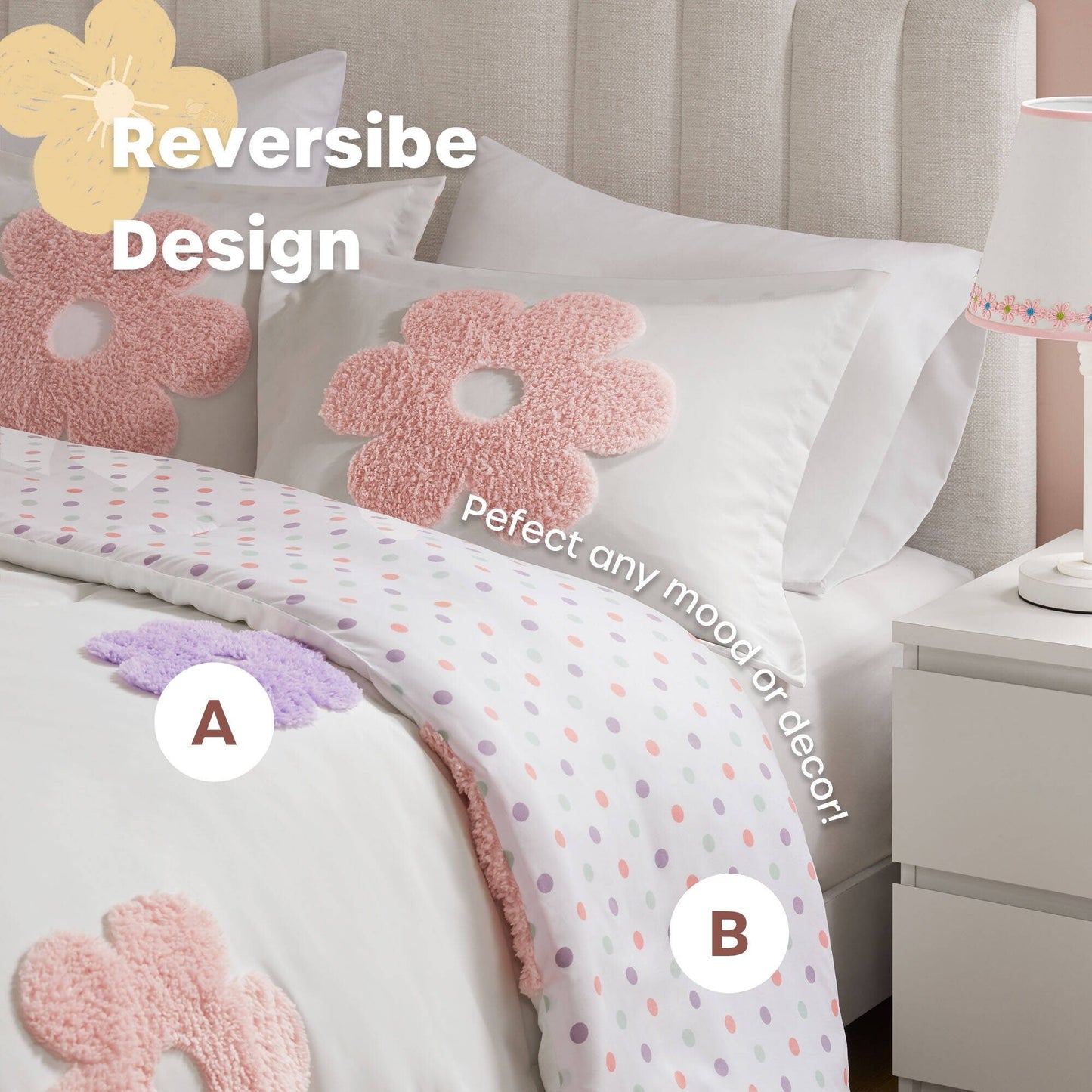 Parure de lit réversible en chenille tuftée Madeline Floral d'Intelligent Design Kids