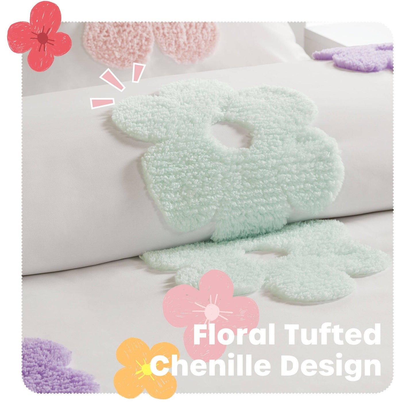 Parure de lit réversible en chenille tuftée Madeline Floral d'Intelligent Design Kids