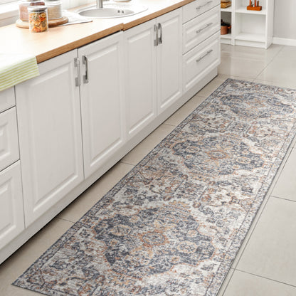 Tapis JONATHAN Y Brandy Bohemian Medallion à poils courts, lavable en machine, couleur crème/terre.