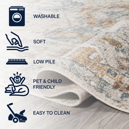 Tapis JONATHAN Y Brandy Bohemian Medallion à poils courts, lavable en machine, couleur crème/terre.