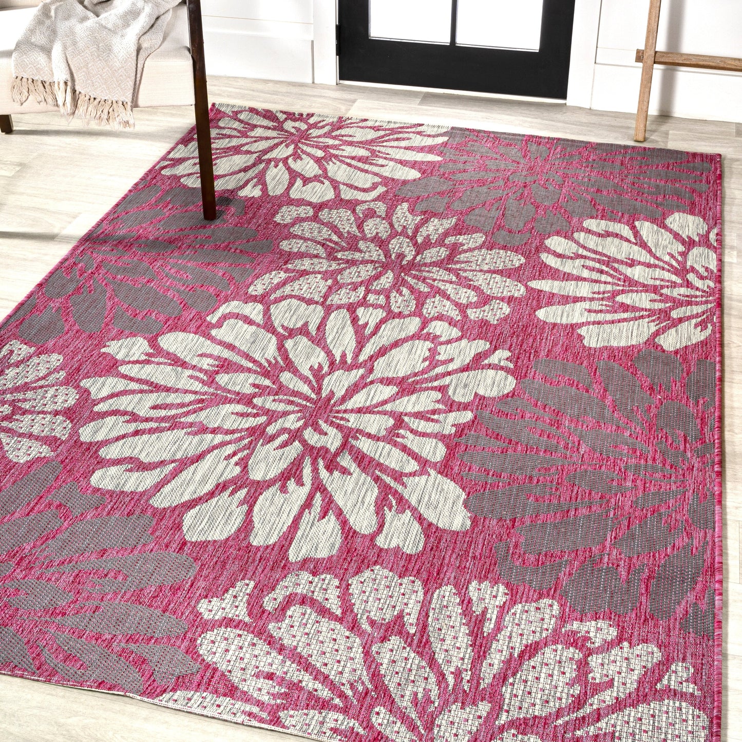 Tapis d'intérieur/extérieur JONATHAN Y à motif floral tissé texturé