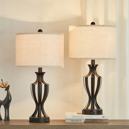 Lampe de table tactile KAWOTI 23 avec ampoules et port USB (lot de 2) - L 12 x H 23,25