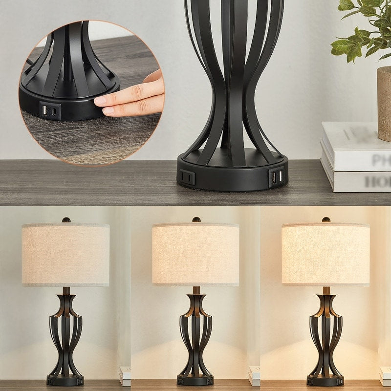 Lampe de table tactile KAWOTI 23 avec ampoules et port USB (lot de 2) - L 12 x H 23,25