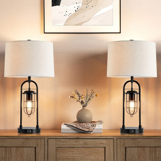 Lampe de table KAWOTI 66 cm (26 pouces) en bronze foncé avec ports USB, veilleuse