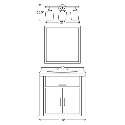 Applique murale KAWOTI à 3 lumières avec abat-jour en verre et variateur - L22 x l7 x H10,5