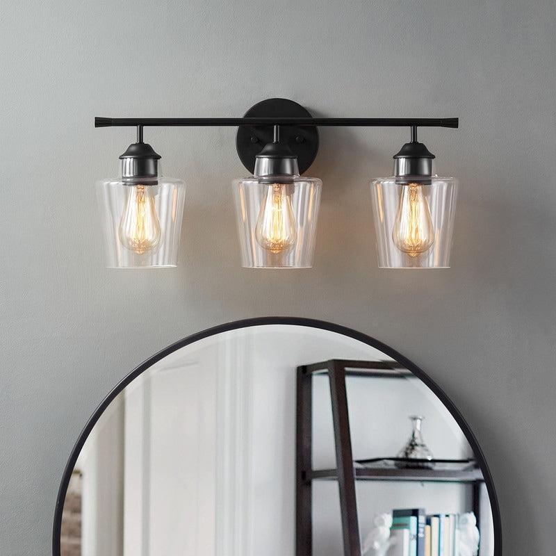 Applique murale KAWOTI à 3 lumières avec abat-jour en verre et variateur - L22 x l7 x H10,5