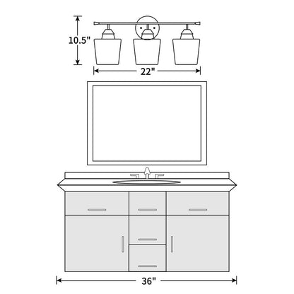 Applique murale KAWOTI à 3 lumières avec abat-jour en verre et variateur - L22 x l7 x H10,5